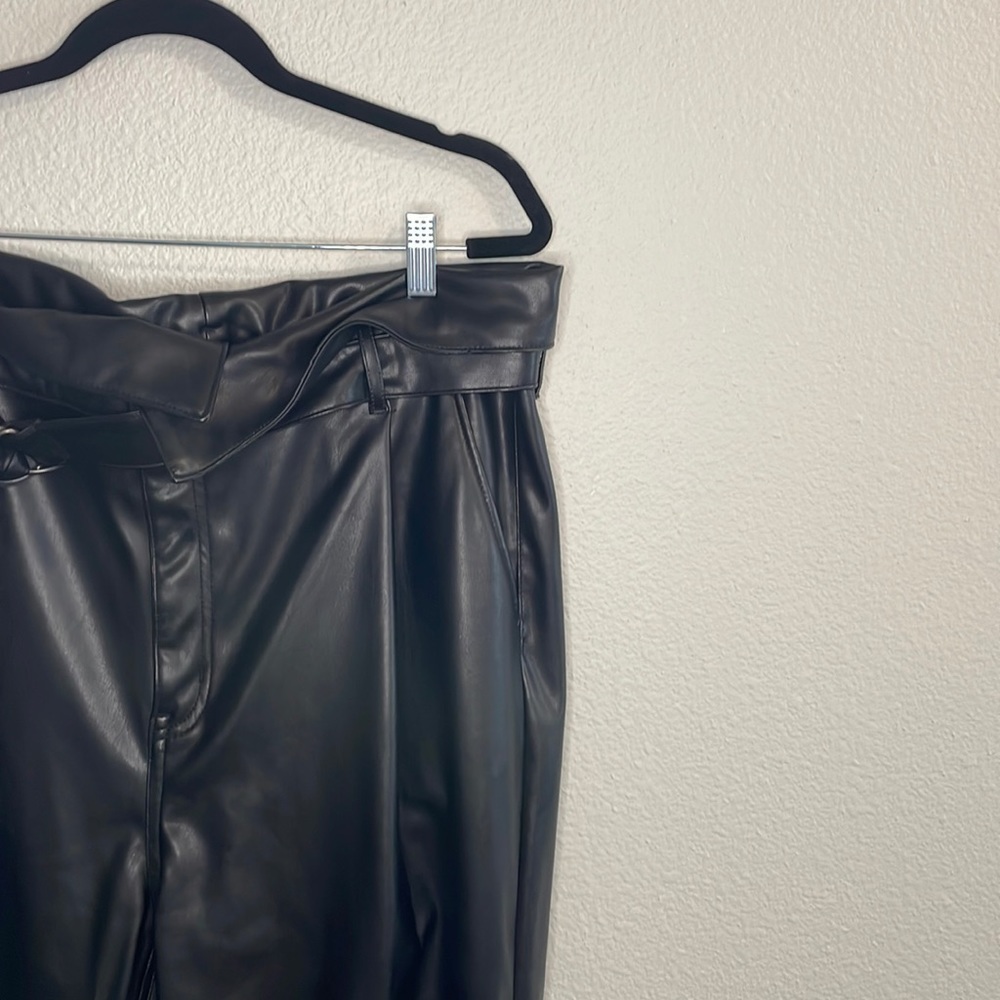 Faux leather straight pants
